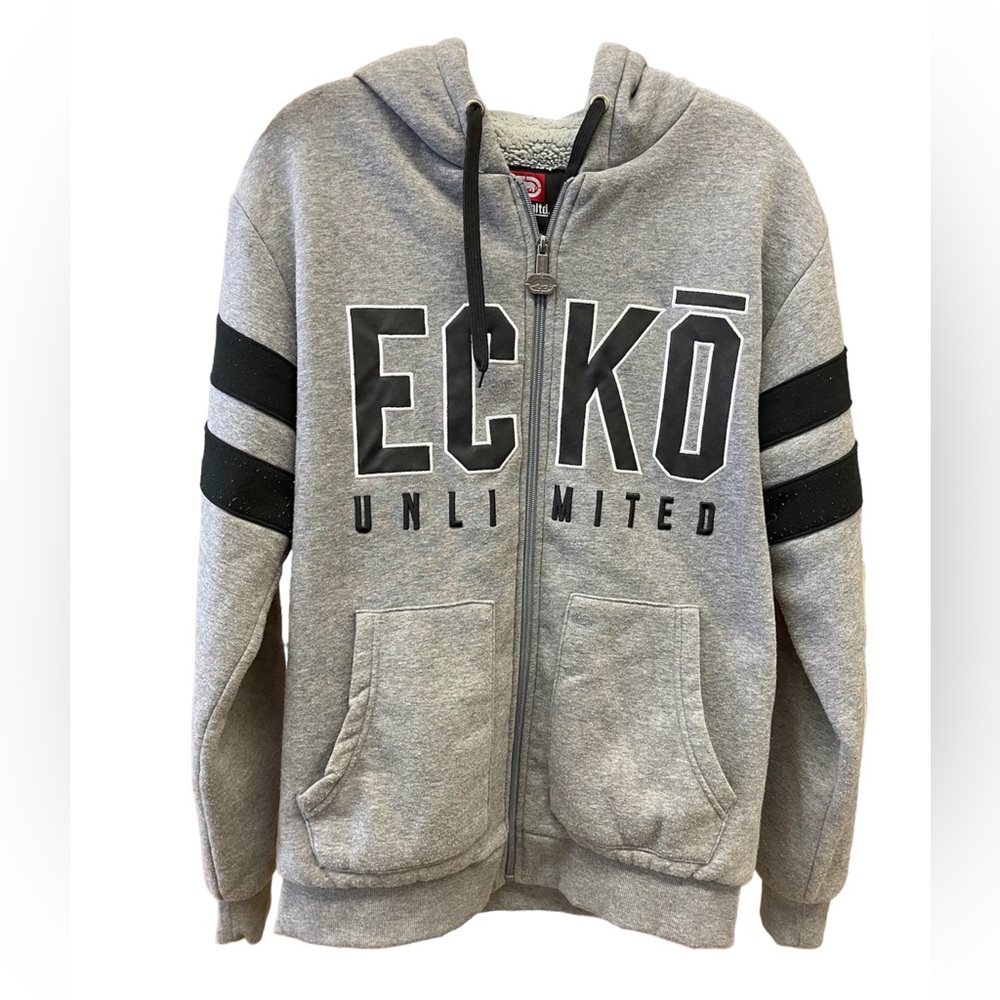 Ecko Unltd grey varsity style Sherpa lined hoodie (m)